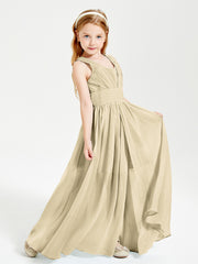 Long V-neck Junior Bridesmaid Dresses Champagne