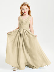 Long V-neck Junior Bridesmaid Dresses Champagne