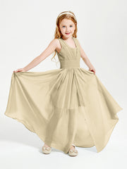 Long V-neck Junior Bridesmaid Dresses Champagne