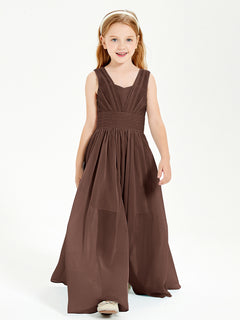 Long V-neck Junior Bridesmaid Dresses Chocolate