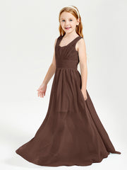 Long V-neck Junior Bridesmaid Dresses Chocolate