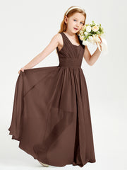 Long V-neck Junior Bridesmaid Dresses Chocolate