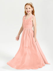 Long V-neck Junior Bridesmaid Dresses Coral