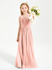 Long V-neck Junior Bridesmaid Dresses Coral