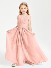 Long V-neck Junior Bridesmaid Dresses Coral