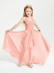 Long V-neck Junior Bridesmaid Dresses Coral