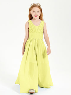 Long V-neck Junior Bridesmaid Dresses Daffodil