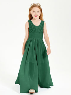 Long V-neck Junior Bridesmaid Dresses Dark Green