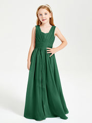 Long V-neck Junior Bridesmaid Dresses Dark Green