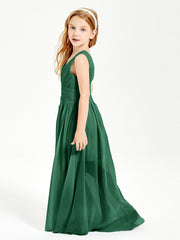 Long V-neck Junior Bridesmaid Dresses Dark Green