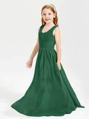 Long V-neck Junior Bridesmaid Dresses Dark Green