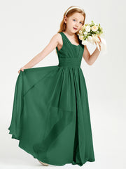 Long V-neck Junior Bridesmaid Dresses Dark Green