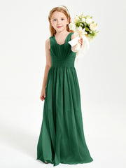 Long V-neck Junior Bridesmaid Dresses Dark Green