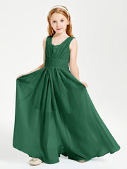 Long V-neck Junior Bridesmaid Dresses Dark Green