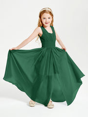 Long V-neck Junior Bridesmaid Dresses Dark Green