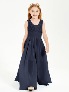 Long V-neck Junior Bridesmaid Dresses Dark Navy