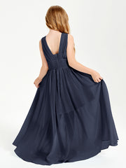 Long V-neck Junior Bridesmaid Dresses Dark Navy