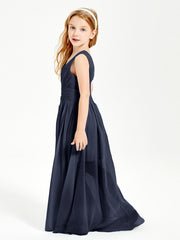 Long V-neck Junior Bridesmaid Dresses Dark Navy