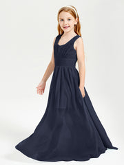Long V-neck Junior Bridesmaid Dresses Dark Navy