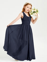 Long V-neck Junior Bridesmaid Dresses Dark Navy