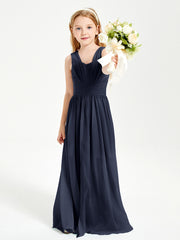 Long V-neck Junior Bridesmaid Dresses Dark Navy
