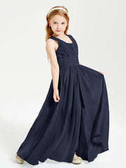 Long V-neck Junior Bridesmaid Dresses Dark Navy