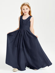 Long V-neck Junior Bridesmaid Dresses Dark Navy