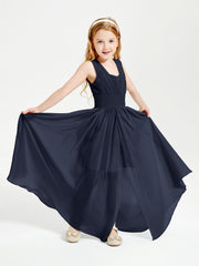 Long V-neck Junior Bridesmaid Dresses Dark Navy