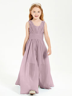 Long V-neck Junior Bridesmaid Dresses Dusk