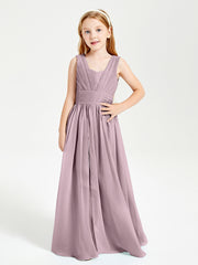 Long V-neck Junior Bridesmaid Dresses Dusk