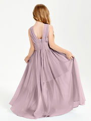 Long V-neck Junior Bridesmaid Dresses Dusk