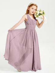 Long V-neck Junior Bridesmaid Dresses Dusk