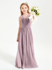 Long V-neck Junior Bridesmaid Dresses Dusk
