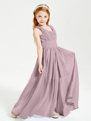 Long V-neck Junior Bridesmaid Dresses Dusk