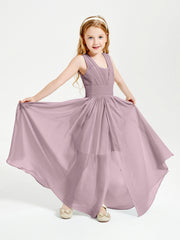 Long V-neck Junior Bridesmaid Dresses Dusk