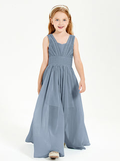 Long V-neck Junior Bridesmaid Dresses Dusty Blue