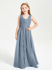 Long V-neck Junior Bridesmaid Dresses Dusty Blue