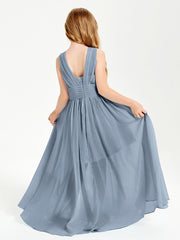 Long V-neck Junior Bridesmaid Dresses Dusty Blue