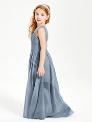 Long V-neck Junior Bridesmaid Dresses Dusty Blue