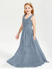 Long V-neck Junior Bridesmaid Dresses Dusty Blue