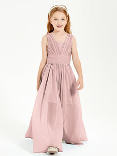 Long V-neck Junior Bridesmaid Dresses Dusty Rose