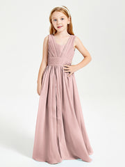 Long V-neck Junior Bridesmaid Dresses Dusty Rose