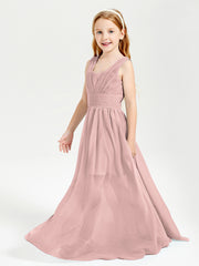 Long V-neck Junior Bridesmaid Dresses Dusty Rose