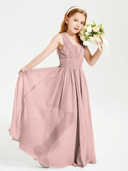 Long V-neck Junior Bridesmaid Dresses Dusty Rose