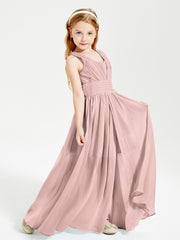 Long V-neck Junior Bridesmaid Dresses Dusty Rose