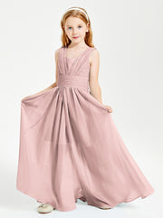 Long V-neck Junior Bridesmaid Dresses Dusty Rose