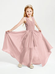 Long V-neck Junior Bridesmaid Dresses Dusty Rose