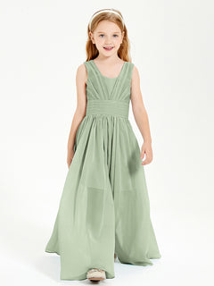 Long V-neck Junior Bridesmaid Dresses Dusty Sage