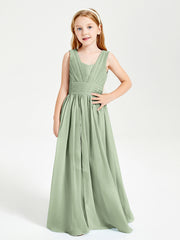 Long V-neck Junior Bridesmaid Dresses Dusty Sage
