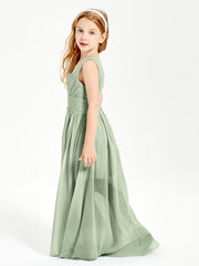 Long V-neck Junior Bridesmaid Dresses Dusty Sage